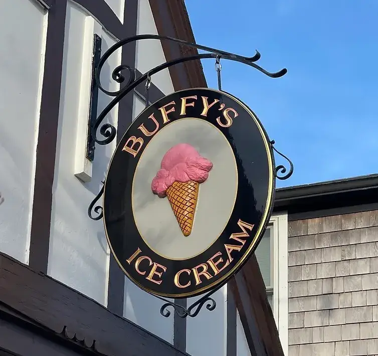 Buffy's Ice Cream Café storefront sign &mdash; the final tour stop